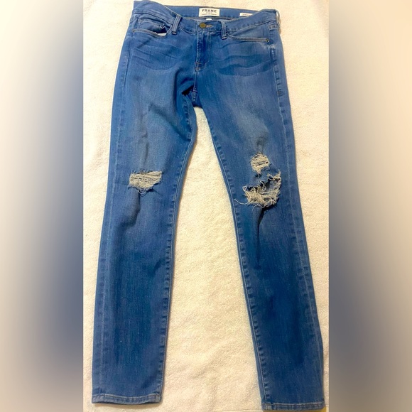 Frame Denim Denim - Frame stretch denim ripped 'Le Skinny' blue jean